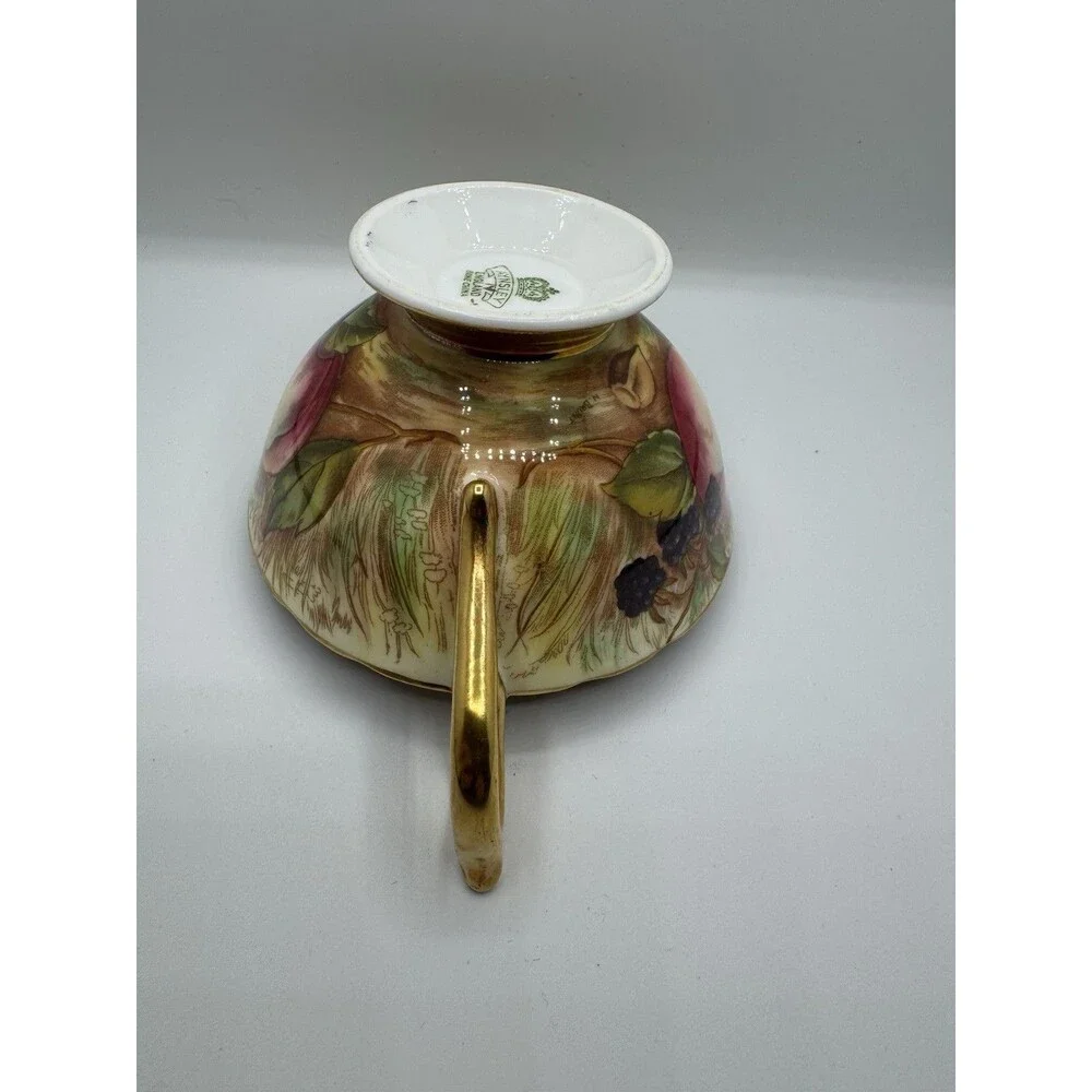 Aynsley England Bone China Fruit Tea Cup & Saucer Set, Green/Gold, 2-Piece